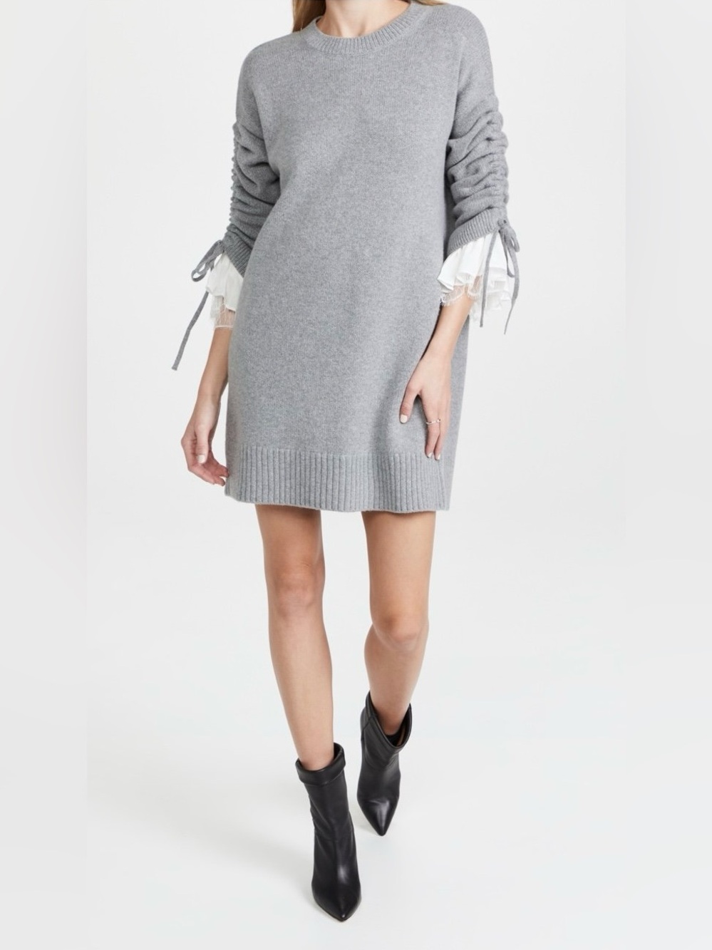 NWT CINQ A SEPT Atlas Dress Gray Knit Merino Wool Long Sleeve Mini Size Small